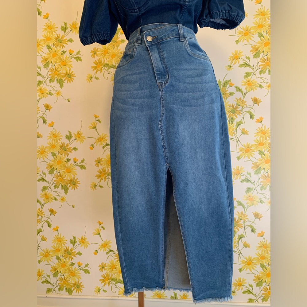 Vinizbena crossover waist slit front stretchy denim skirt size M - Picture 12 of 12